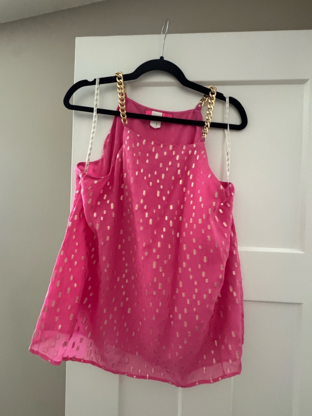 Lilly Pulitzer Hot Pink Tank with Gold Clip Dot Accents